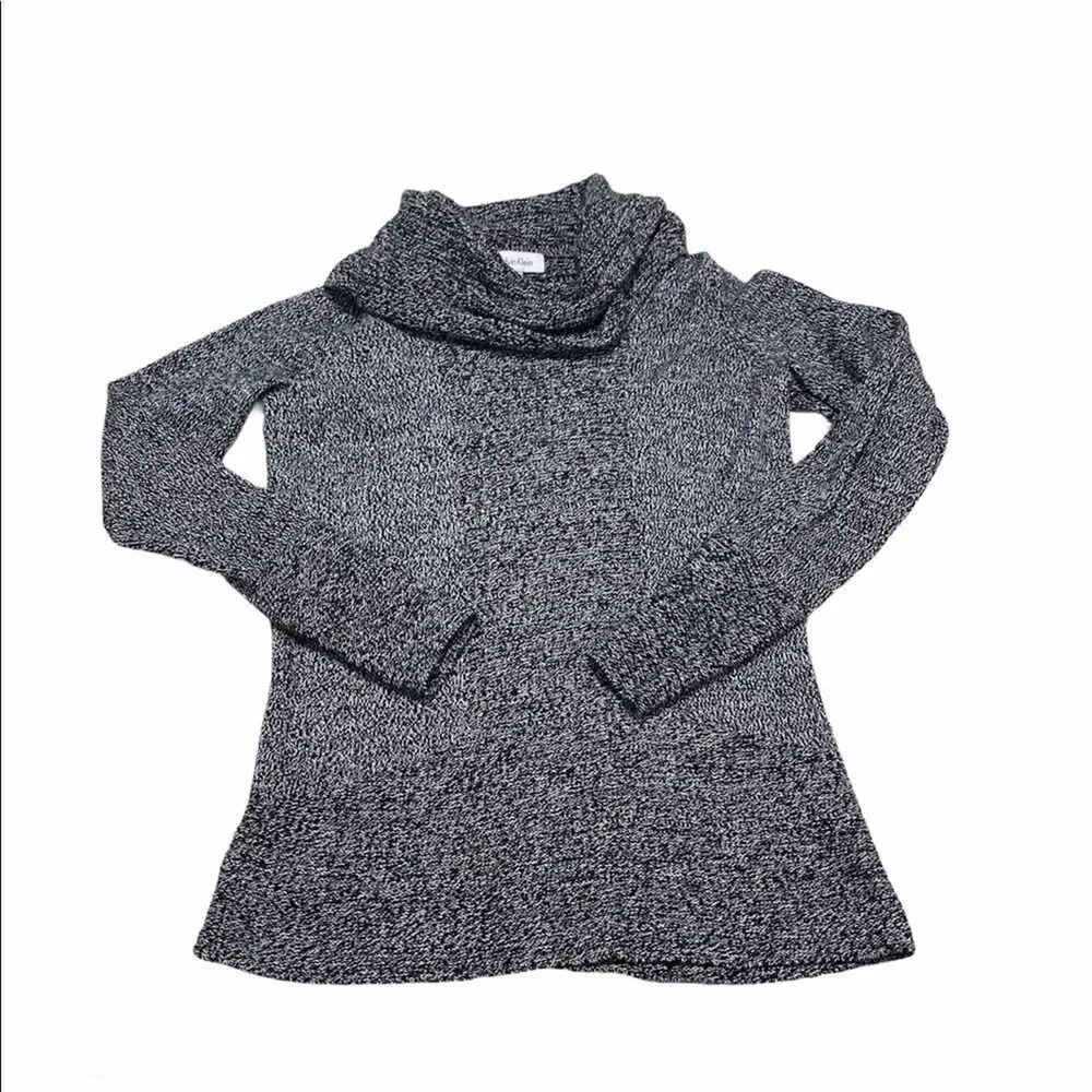 Calvin Klein Cowl Neck Knit Sweater Pullover Rib Front Contrast Design Gray XS - Picture 9 of 9